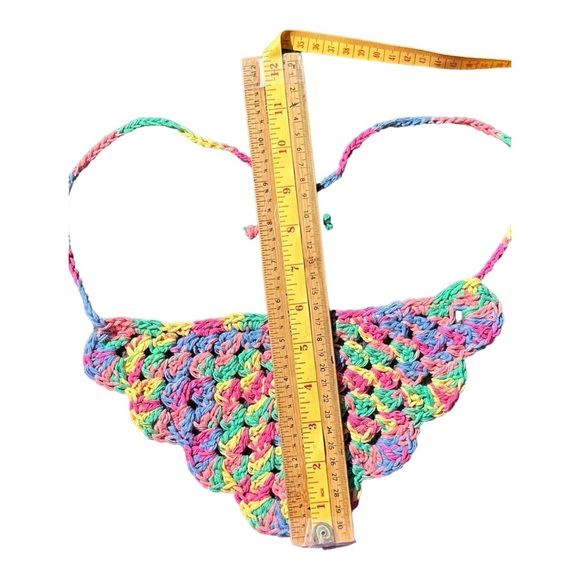 Multi coloured kid size bandanna, handmade crochet NWOT - Picture 5 of 6